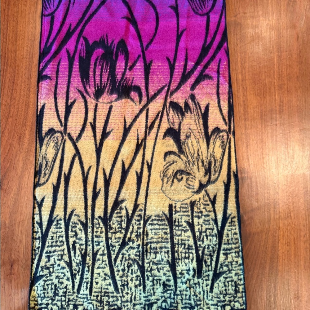 NWT Scarf 100% Cashmere Rapti bold floral colorful 12x76 inches long - Picture 14 of 15